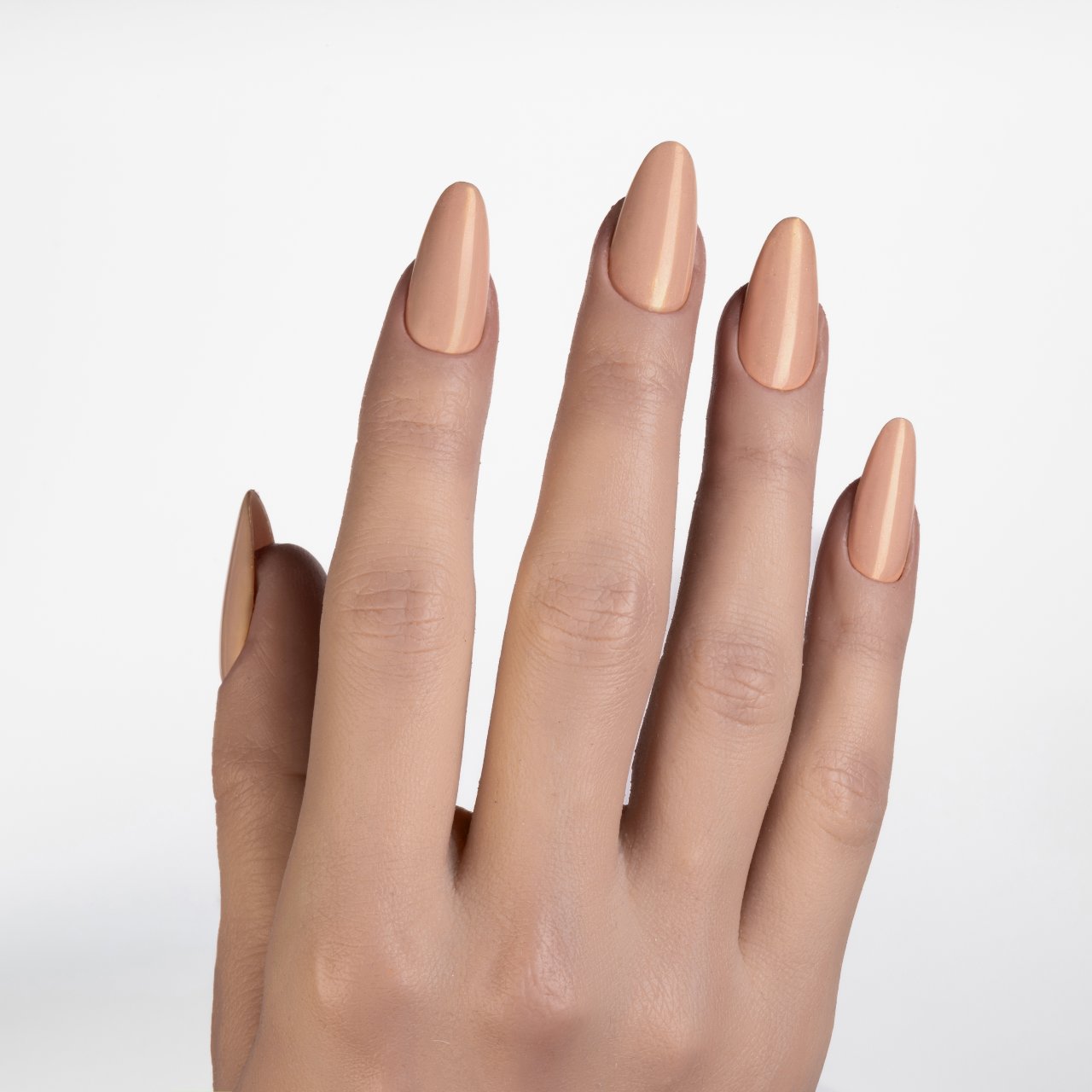 Press on nails nude color pesca lucide dalla forma a mandorla lunga
