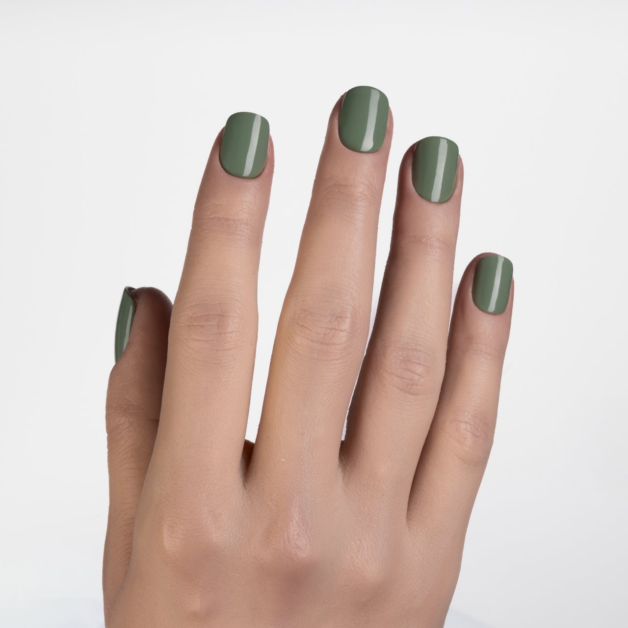 Press on nails verde salvia lucide dalla forma quadrata corta