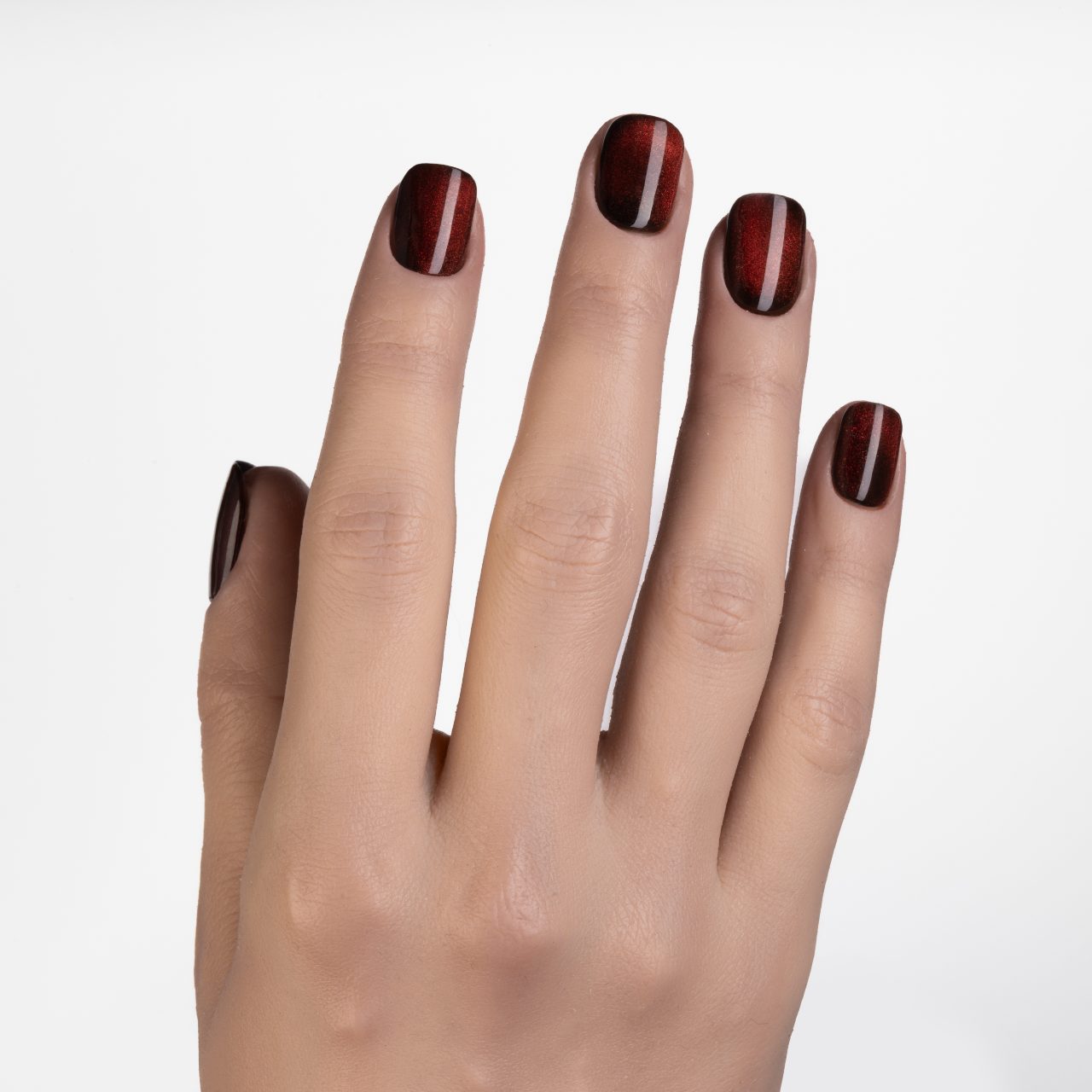 Press on nails rosso rubino metallizzate dalla forma quadrata corta